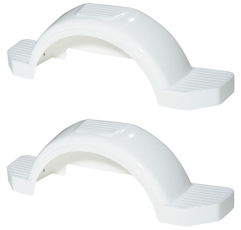 Set of 2 White Fulton Single Axle Trailer Fenders 13" Wheels Triple Step 40" Long Boat Utility Sale Replacement